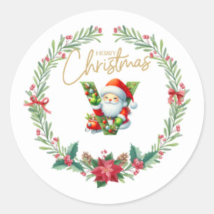Monogram letter V, Kerstkrans w / Sinterklaas Ronde Sticker