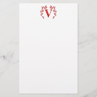 Monogram Letter V Red Leaves Briefpapier
