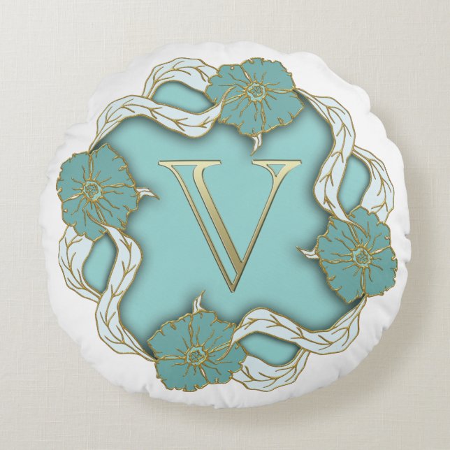 Monogram Letter V Round Pillow Rond Kussen (Voorkant)