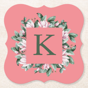 Monogram Letter Vierkant Bloemenkader Kartonnen Onderzetters