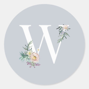 Monogram Letter W Bloemen Aangepaste Bruiloft Ronde Sticker