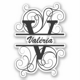 Monogram letter with swirls ; space for your name sticker