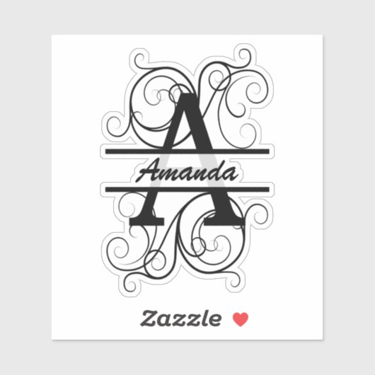 Monogram letter with swirls ; space for your name sticker (Vel)
