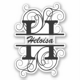 Monogram letter with swirls ; space for your name sticker