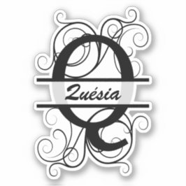 Monogram letter with swirls ; space for your name sticker