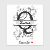 Monogram letter with swirls ; space for your name sticker (Vel)