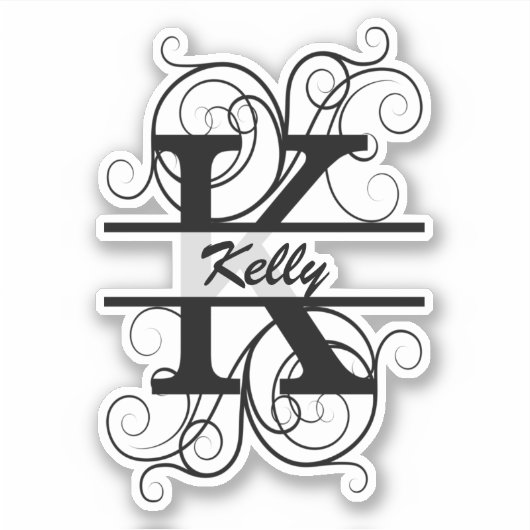 Monogram letter with swirls ; space for your name sticker (Voorkant)