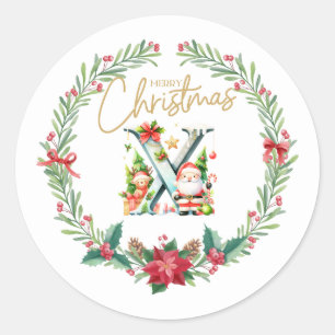 Monogram letter X, Kerstkrans w / Sinterklaas Ronde Sticker