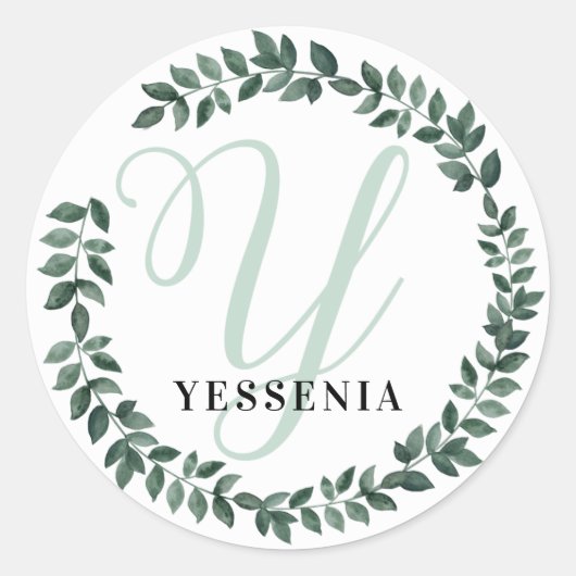 Monogram Letter Y Aangepaste Naam Minimalistische  Ronde Sticker (Voorkant)