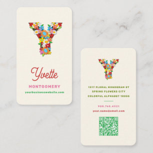 Monogram Letter Y Kleurrijke Lente Bloemen Tuin Visitekaartje