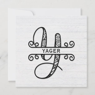 Monogram Letter Y met familienaam Notitiekaartje