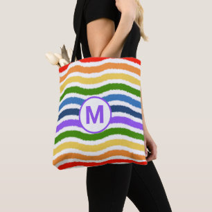 Monogram Letter Zomer Strand Pret Regenboog Golven Draagtas