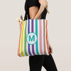 Monogram Letter Zomer Strand Pret Regenboog Streep Draagtas