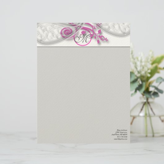 Monogram Letterhead Gray en Raspberry Briefhoofd (Staand voorkant)