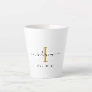 Monogram Lettertype Naam Stijlvol Goud Grijs Minim Latte Mok