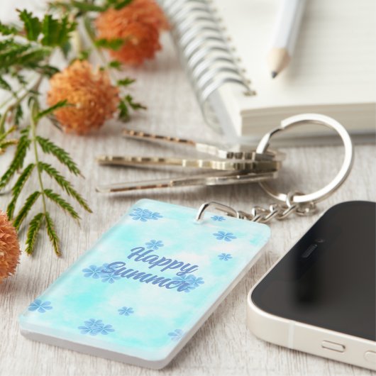 Monogram Leuk Retro Blauw Bloemen initiaal Script Sleutelhanger (Voorkant Rechts)