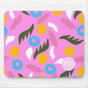 monogram leuke roze vette patroon bloem muismat