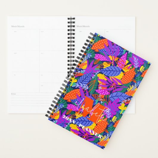 Monogram levendig bladpatroon planner (Display)
