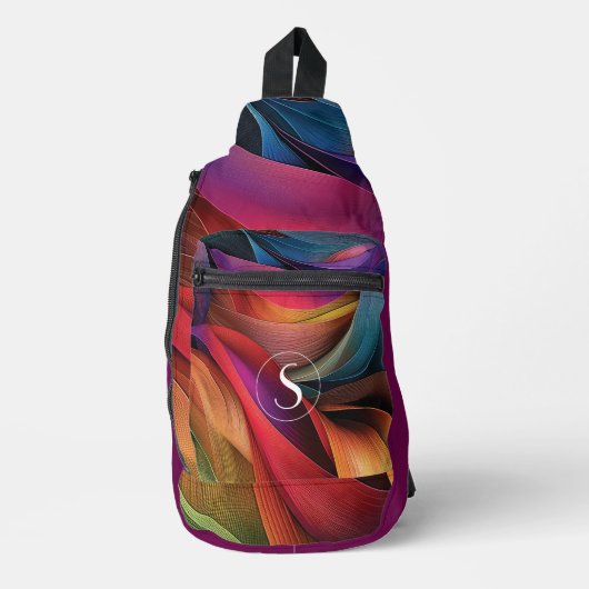 Monogram levendig kleurrijk modern abstract patroo sling bag (Voorkant)
