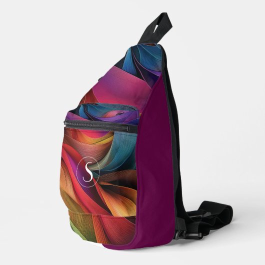 Monogram levendig kleurrijk modern abstract patroo sling bag (Rechterhoek)