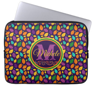 Monogram levendige herfstbladeren laptop sleeve