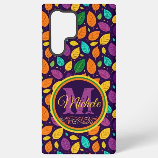 Monogram levendige herfstbladeren samsung galaxy hoesje (Achterkant)
