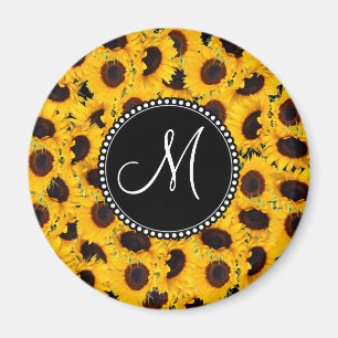 Monogram Levendige mooie zonnebloemen Magneet