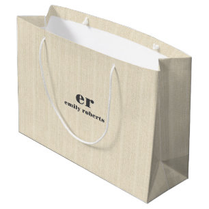 Monogram Licht Beige Jute Grijze Typografie Groot Cadeauzakje