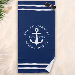 Monogram licht marineblauw wit anker nautisch strandlaken