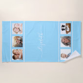 Monogram lichtblauw fotocollage strandlaken (Voorkant)
