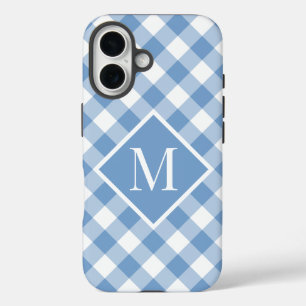 Monogram Lichtblauw Wit Gingham Check iPhone 16 Hoesje