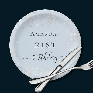 Monogram lichtblauw zilverglitter papieren bordje