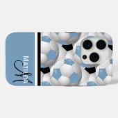 Monogram Lichtblauw Zwart Voetbal Patroon Case-Mate iPhone Case (Achterkant (horizontaal))