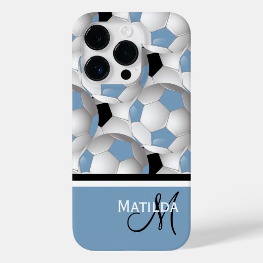 Monogram Lichtblauw Zwart Voetbal Patroon Case-Mate iPhone Case (Achterkant)