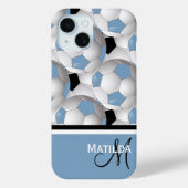 Monogram Lichtblauw Zwart Voetbal Patroon Case-Mate iPhone Case (Achterkant)