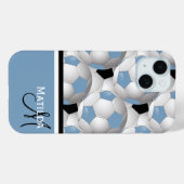 Monogram Lichtblauw Zwart Voetbal Patroon Case-Mate iPhone Case (Achterkant (horizontaal))
