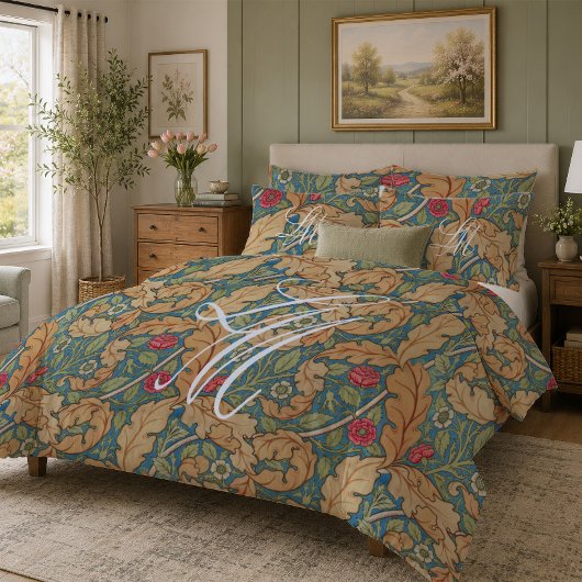 Monogram lichtblauwe William Morris bloem Marigold Kussensloop