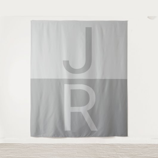 Monogram lichte grijze en grijze moderne Initialen Wandkleed (Voorkant)