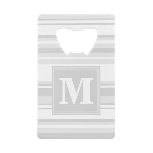 Monogram lichtgrijze strepen kredietkaart flessenopener (Voorkant)
