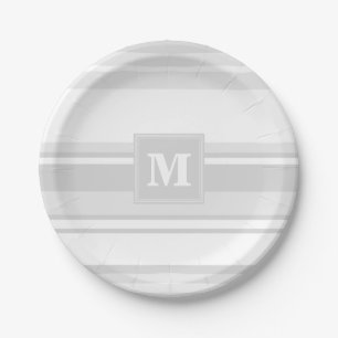 Monogram lichtgrijze strepen papieren bordje