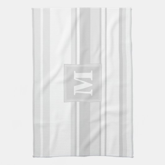 Monogram lichtgrijze strepen theedoek (Verticaal)