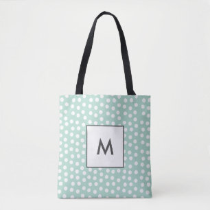 Monogram lichtgroene munt polka dots draagtas
