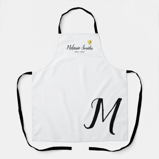 Monogram Liefde Wit Schort met Naam (Voorkant)