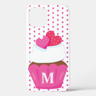 Monogram Liefdeshartjes Cupcake Stippen Valentijns iPhone 12 Hoesje