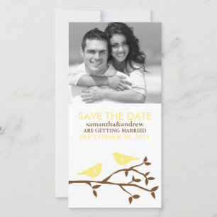 Monogram Liefdesvogels Save the Date Fotokaarten