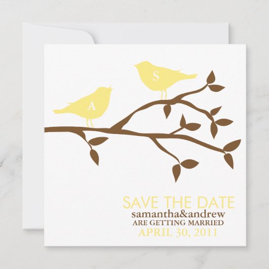 Monogram Liefdesvogels Trouwkaart Save the Date (Voorkant)