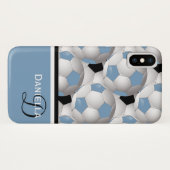 Monogram Light Blue Black Voetbal Patroon Case-Mate iPhone Case (Achterkant (horizontaal))
