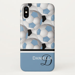 Monogram Light Blue Black Voetbal Patroon iPhone X Hoesje