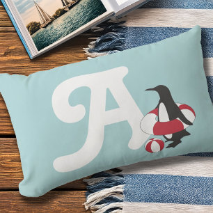 Monogram Light Blue Cute Penguin Kinder buitenshui Buitenkussen