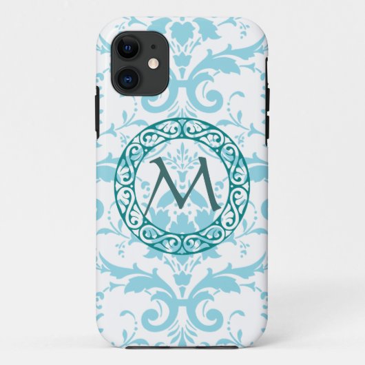 Monogram Light Blue Damask iPhone 5 Hoesje Hoesje (Achterkant)
